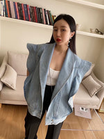 Denim Cap Sleeve Shawl Collared Vest