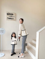 Mom & Daughter ♡ White Peplum Top with Houndstooth Pattern Pants Set