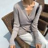 Cross-Over V-Neck Ribbed Knit Top