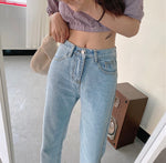 High-Waist Straight Leg Blue Washed Jeans