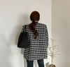 Classic Houndstooth Black & White Quilted Tweed Coat