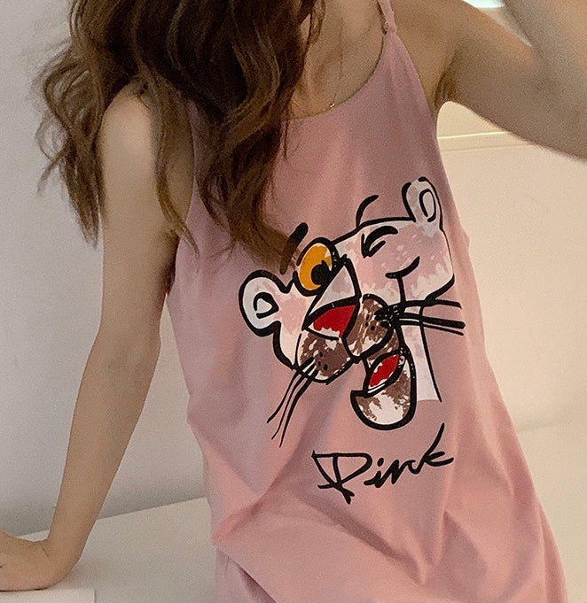 Cute Strap Pajama Dress with Cartoon Prints