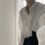 Designer Organza Sleeves Button-Up Blouse