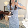 Korean Style Floral Printed V-Neck Wrap Dress