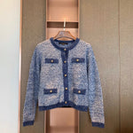 Classic Blue Glitter Cardigan with Metal Button