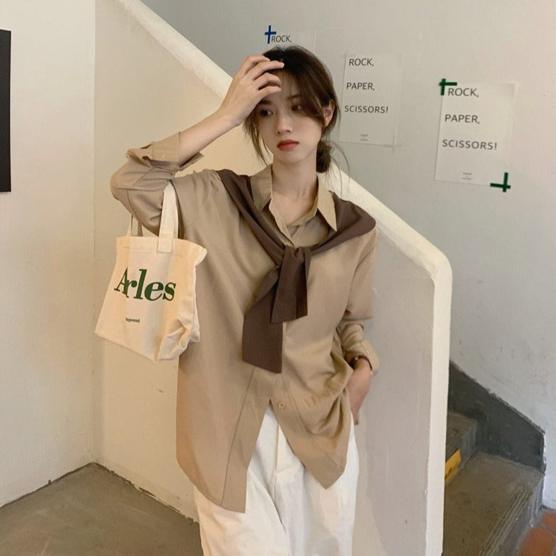 Korean Style Shirt with Cape Tie