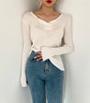 Soft Cotton V-Neck Ribbed Knit Top