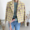 Designer Bubble Gum Houndstooth Cropped Tweed Blazer