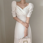 Sweetheart Neckline Puffed Sleeve Midi Dress