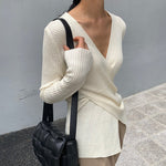 Cross-Over V-Neck Ribbed Knit Top