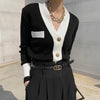 Classic V-Neck Black & White Soft Cardigan with Gold Buttons