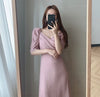 Sweetheart Neckline Puffed Sleeve Midi Dress