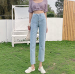 High-Waist Straight Leg Blue Washed Jeans