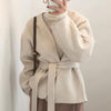 Minimalist Collarless Wool Blend Coat with Belt