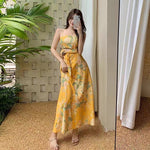 Summer Oil Painting Open Waist Strap Dress