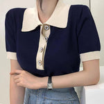 Contrasting Colored Short Sleeve Buttoned Polo Shirt