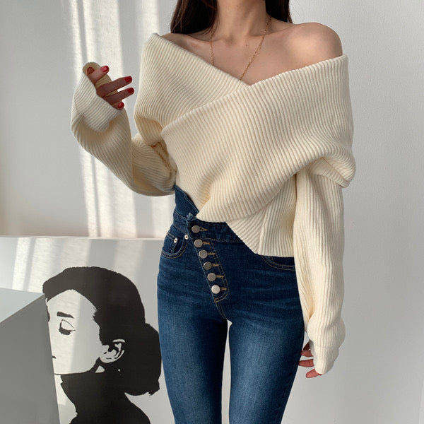 Off The Shoulder Crossover Sweater MyDearCloset