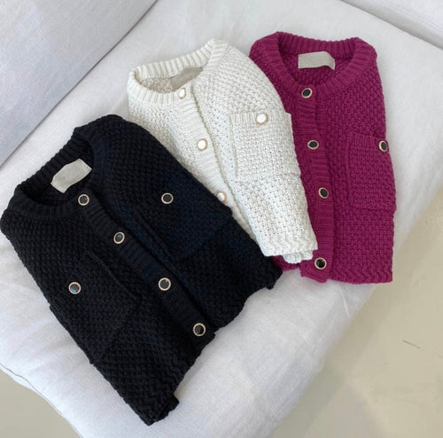 Crew Neck Seed Stitch Knitted Cropped Cardigan