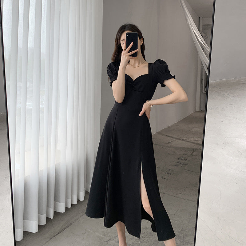 Sweetheart Neck Midi Dress with Side Slit MyDearCloset Sweetheart Neck Midi Dress with Side Slit MyDearCloset