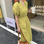 Matcha Green / Beige V-Neck Belted Dress with Pockets