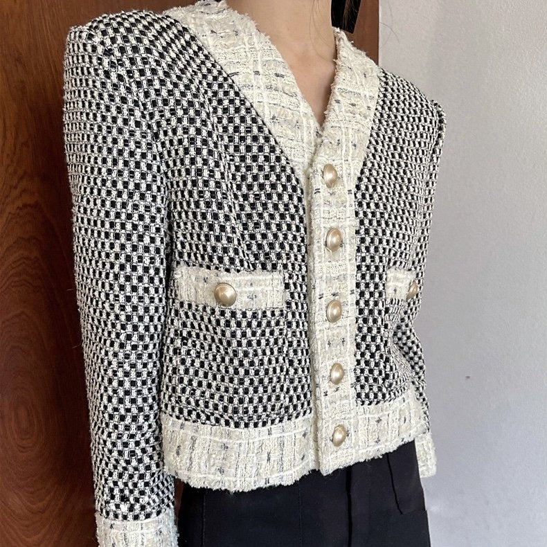 Classic Black and White Tweed Jacket