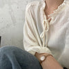 Chiffon Long Sleeve Ruffle Tie Neck Blouse with Knit Vest