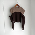 Color Block Cold Shoulder Mock Neck Knitted Sweater