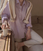 Korean Style Taro Stripe Button-Up Shirt