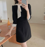 Classic Tie Neck Black Mini Dress