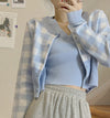 Casual Knitted Blue Grids Cardigan with Knitted Vest Set