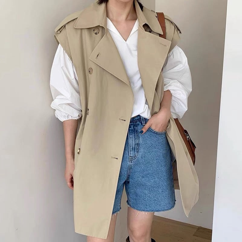 Double-Breasted Trench Coat Style Vest