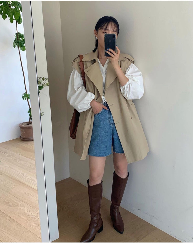 Double-Breasted Trench Coat Style Vest