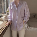 Korean Style Taro Stripe Button-Up Shirt