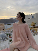 Peach Pink Faux Mink Cashmere Sweater Dress