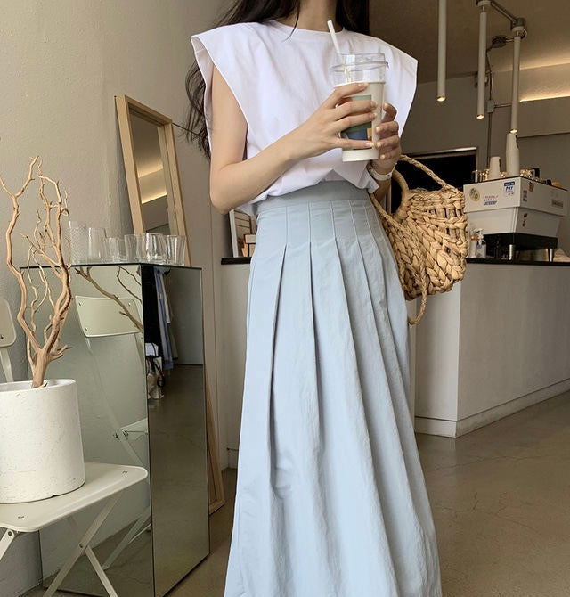 Minimalist Top with Pleated Midi Skirt Set