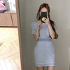 Knitted Contrast Color 2-Piece Dress Set