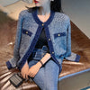 Classic Blue Glitter Cardigan with Metal Button