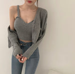 Korean Style V-Neck Long Sleeve Cardigan Set