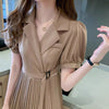 Blazer Style Belted Mini Pleated Dress