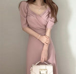 Sweetheart Neckline Puffed Sleeve Midi Dress