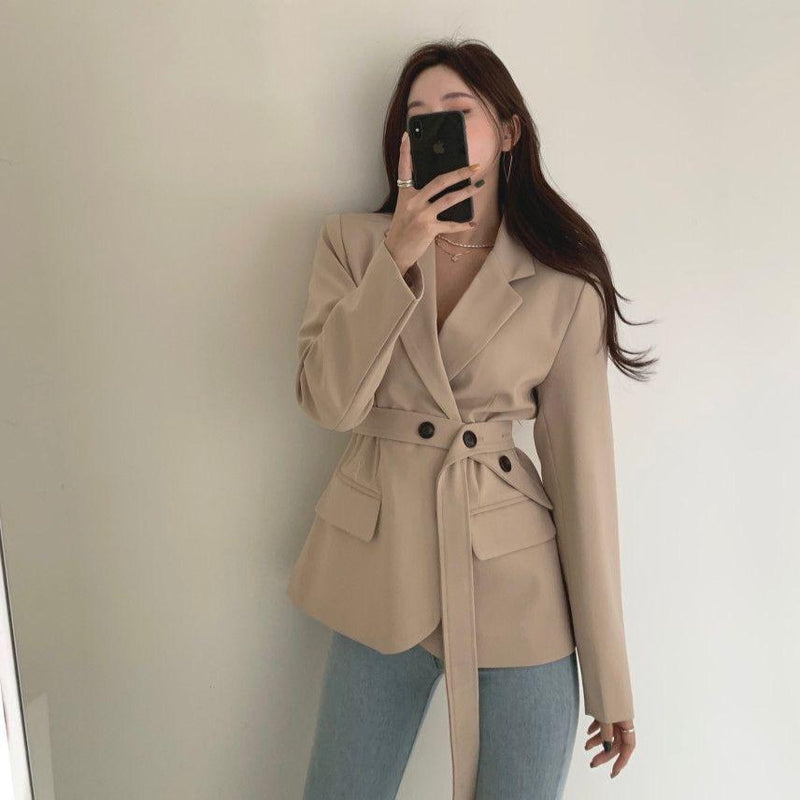 Korean Style Belted Blazer