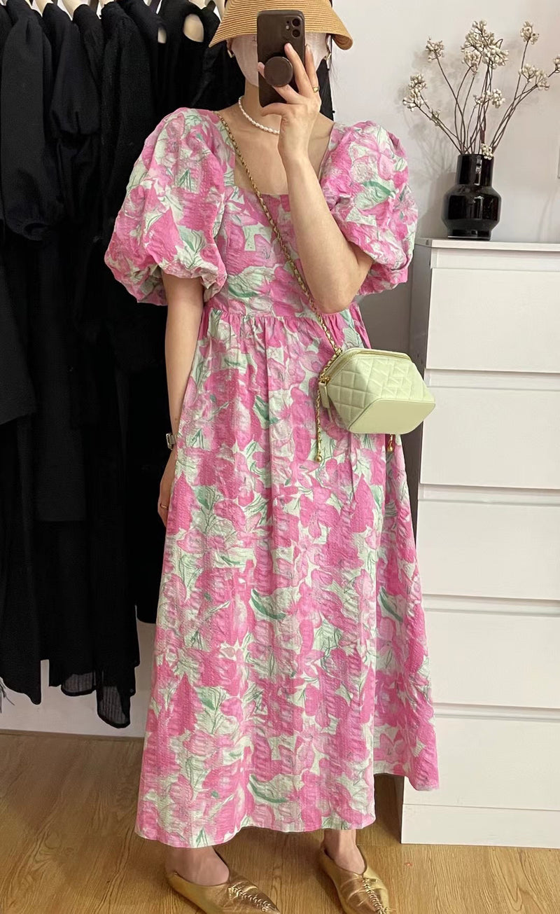 Floral Puffed Sleeve Babydoll Dress