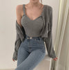 Korean Style V-Neck Long Sleeve Cardigan Set