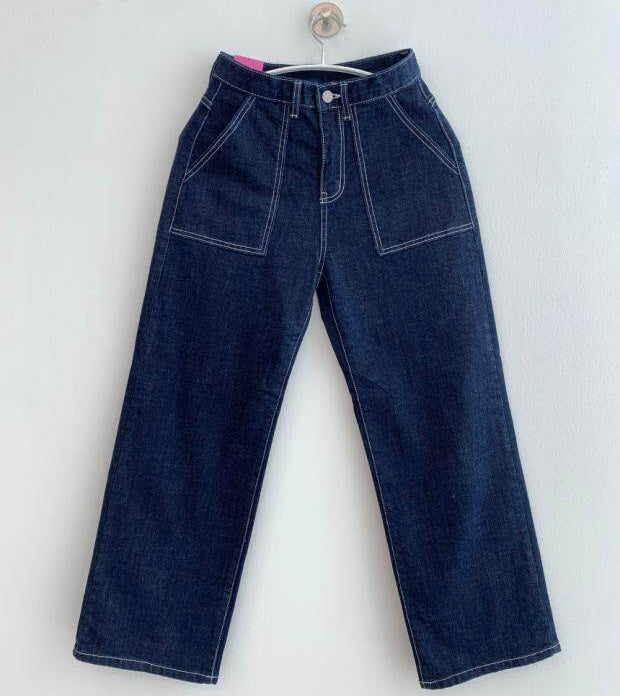 Denim Utility Barrel Pants with Contrasting Stitches