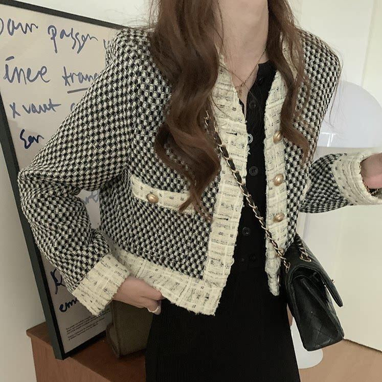 Classic Black and White Tweed Jacket