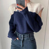 Color Block Cold Shoulder Mock Neck Knitted Sweater