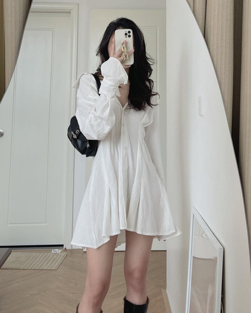 Button-Up Mini Shirt Dress with Frill Cuffs