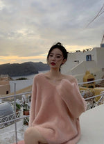 Peach Pink Faux Mink Cashmere Sweater Dress