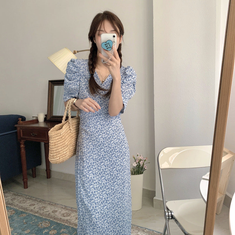 Korean Style Floral Printed V-Neck Wrap Dress – MyDearCloset