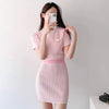 Knitted Contrast Color 2-Piece Dress Set